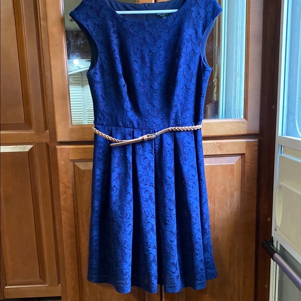 Connected Size 12 Sleeveless Blue A-Line Dress with Lace Summer Wedding Guest